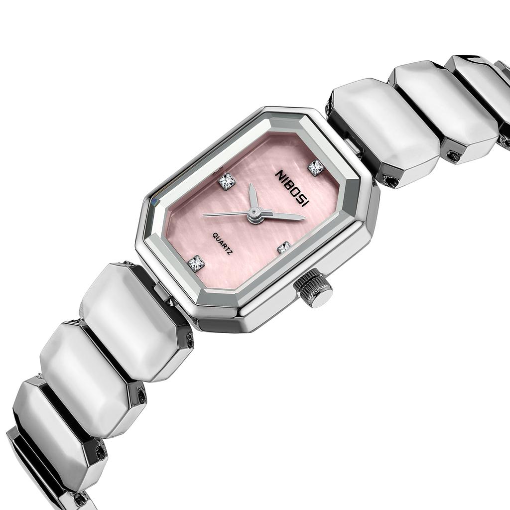 NIBOSI Элегантные водонепроницаемые женские кварцевые часы из нержавеющей стали с прямоугольным циферблатом и датой наручные часы для женщин с бриллиантами наручные часы