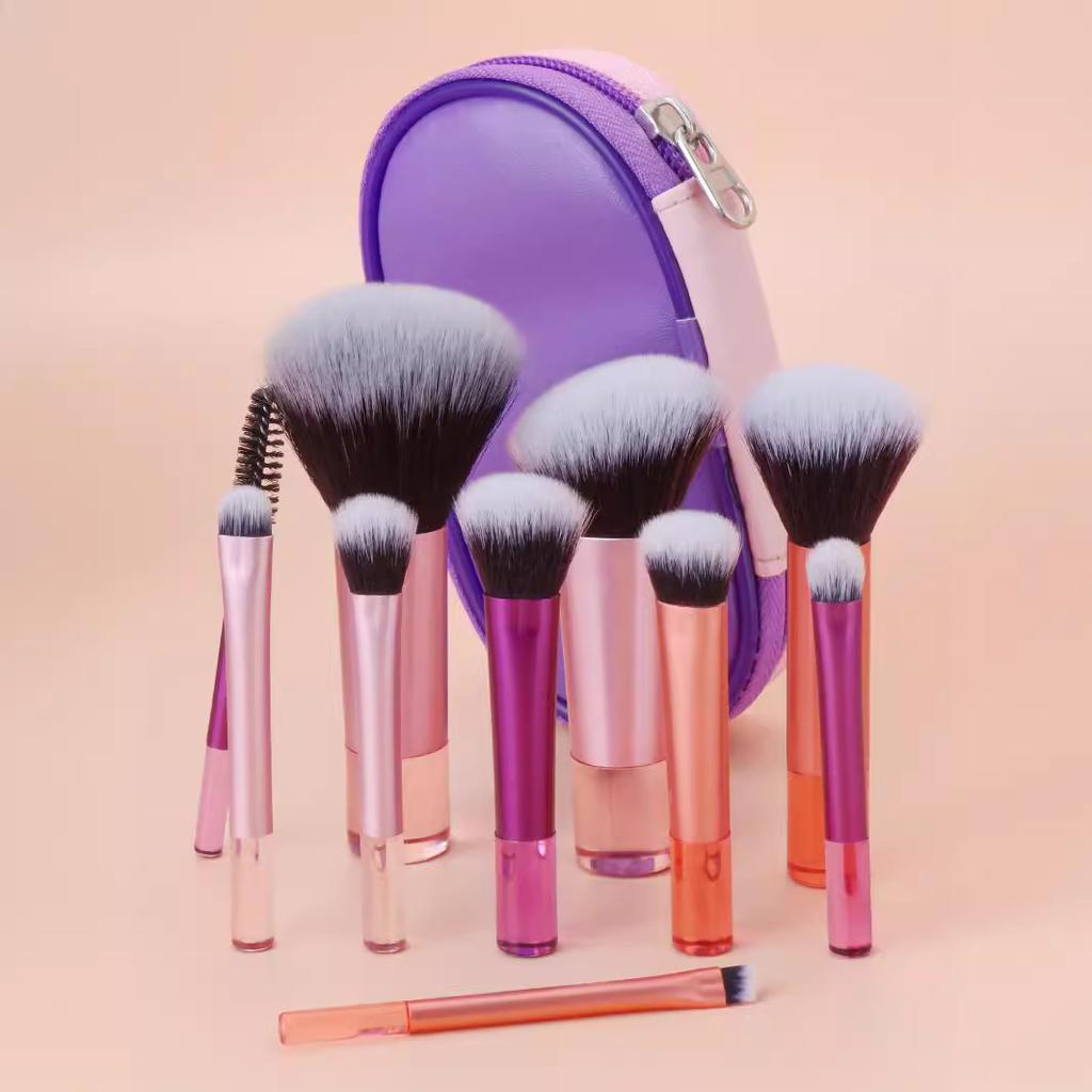 10Pcs Makeup Brush Set Zipper Pack Makeup Brush Short Handle Mini Eyeshadow Blush Halo Set Brush Beauty Worker