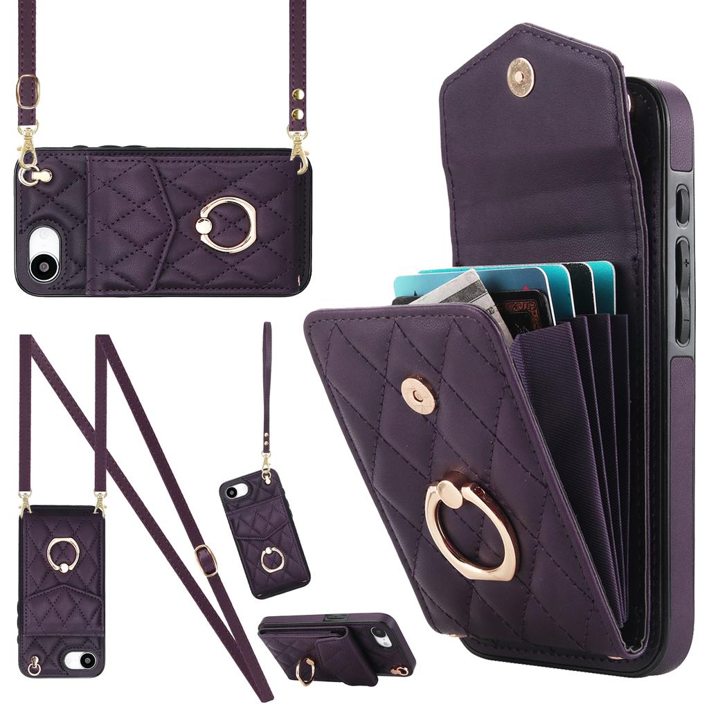 Чехол для iPhone 16e с блокировкой RFID, карманом для карт, кожа + ТПУ, наплечный чехол для телефона с кольцом-подставкой