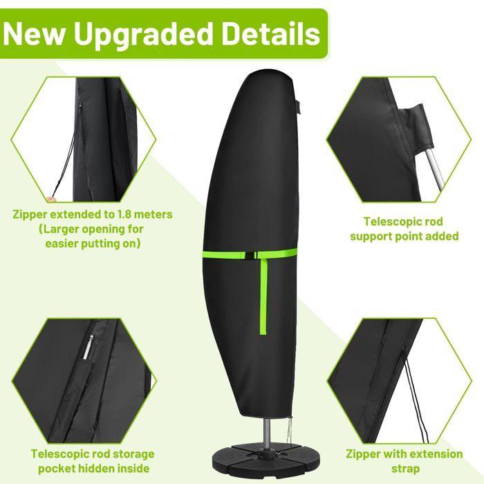 Housse de parasol déporté 420D Oxford 280×81×46 cm - Noir, imperméable et anti-UV