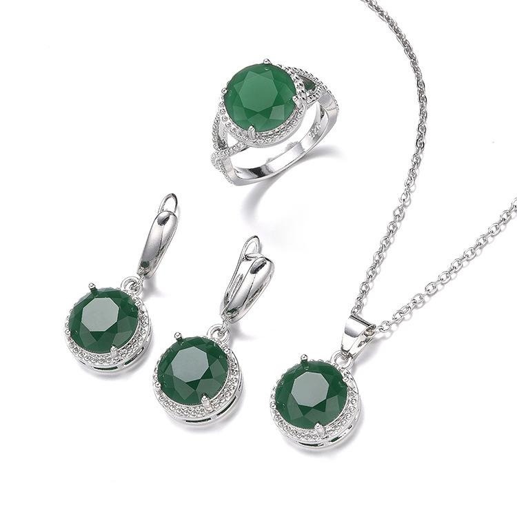 Комплект украшений Женский циркон ожерелье серьги кольцо из трех частей простой круглый комплект