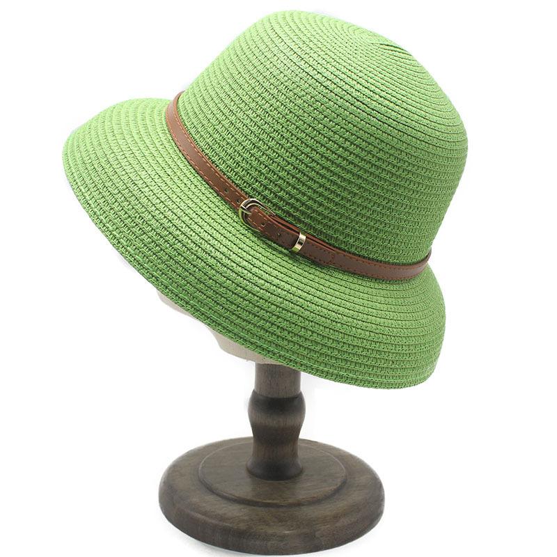 Elegant belt straw hat women's summer simple casual bucket hat seaside vacation sunscreen sunshade beach hat