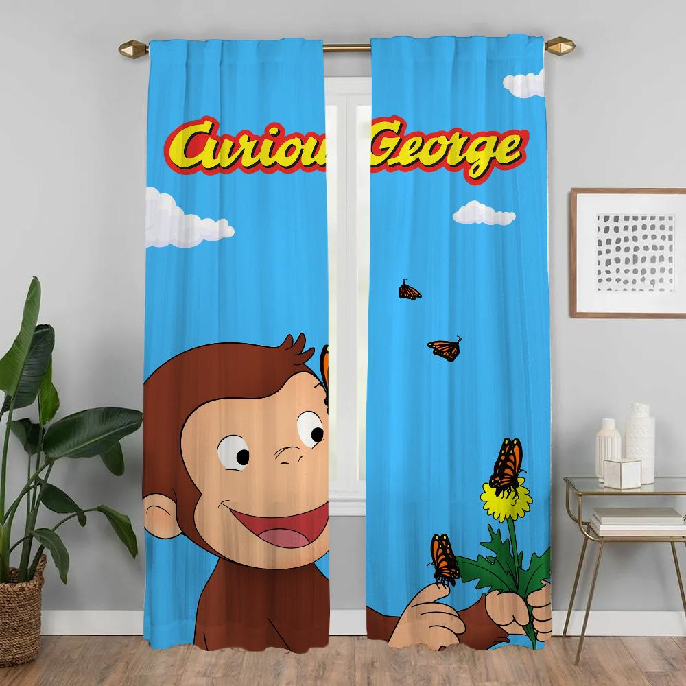 Шторы Curious George Панель для штор в гостиную Декорация для дома Перегородка для комнаты Декор на Хэллоуин Из полиэстера Оформление окна