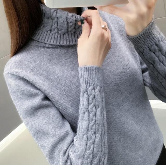 Knitted Sweater Women Autumn Winter Korean Turtleneck Long Sleeve Pullover Female Pink Knitwear