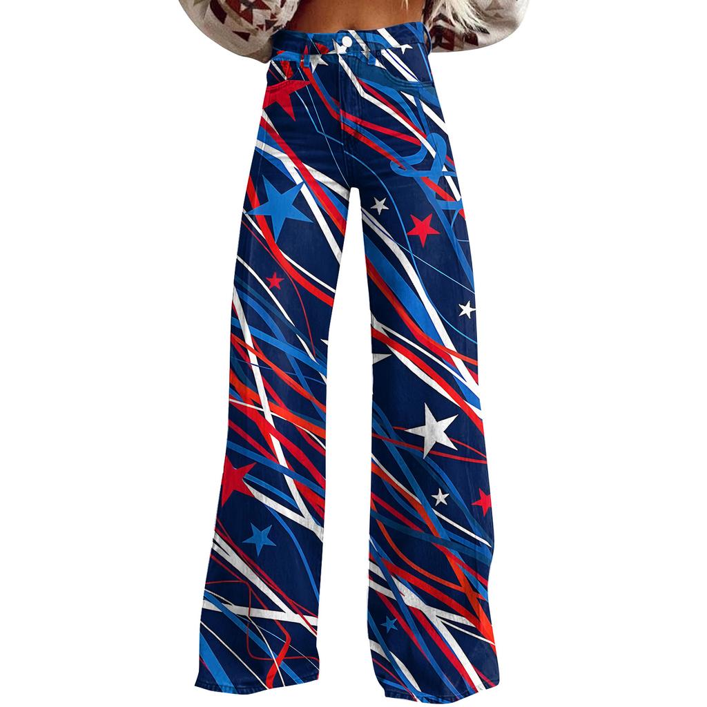 Широкие расклешенные джинсы для женщин с карманами, мешковатые брюки с винтажным цветочным принтом и высокой талией, свободные брюки