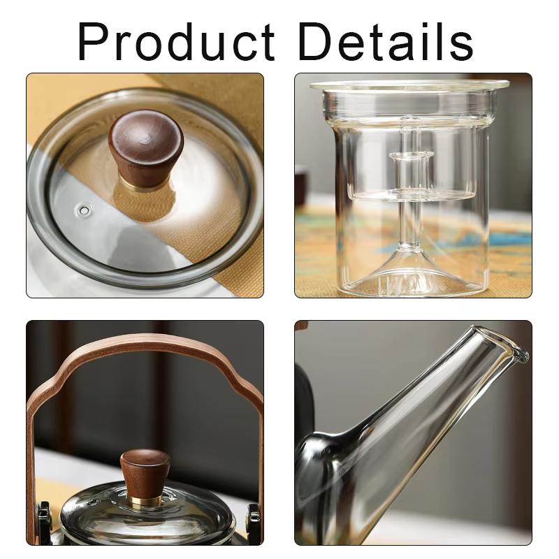 Gray Glass Teapot with Infuser Heat Resistant Tea Kettle Transparent Kung Fu Tea Set Portable Handle Pot Home Office Teaware