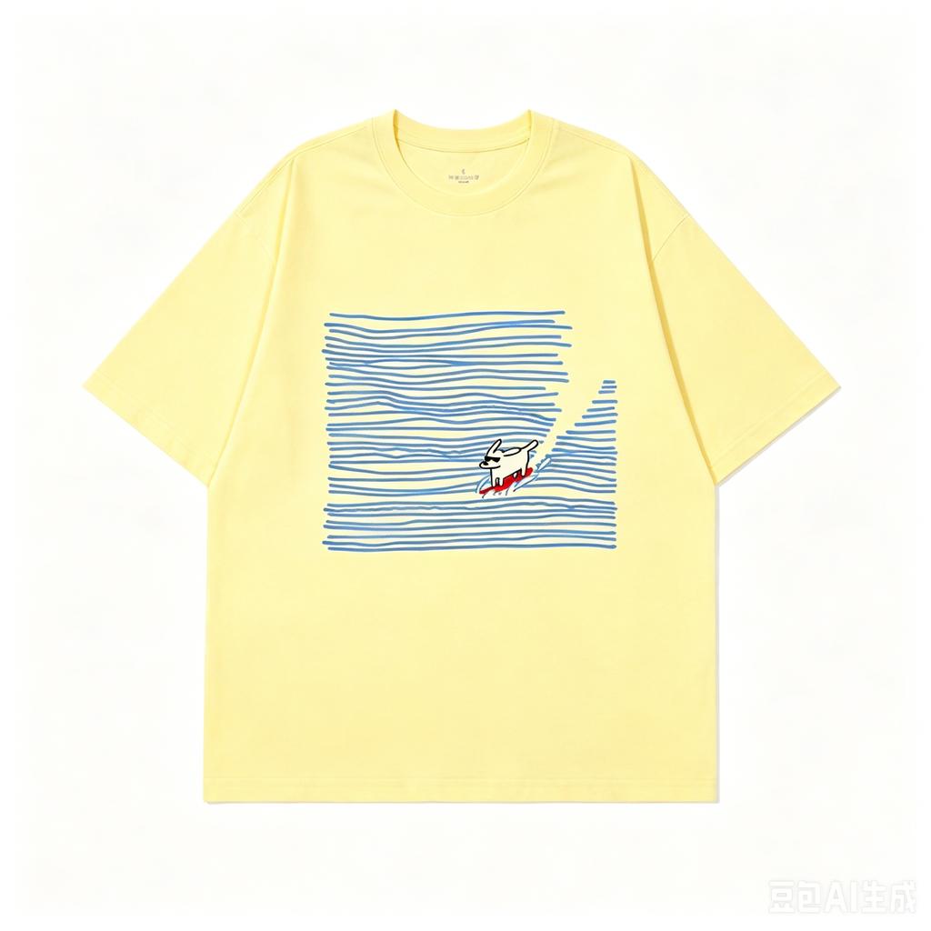 Artistic Blue Line Short Sleeve TShirt For Unisex And Unisex Summer Loose Puppy Surf Hand Painted Print Half Sleeve Top