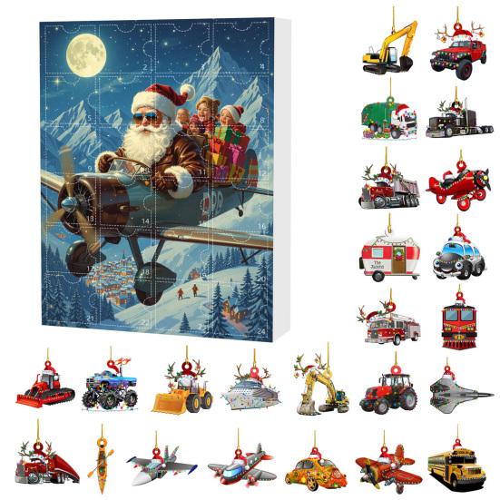 2025 Transportation Advent Calendar 24 Days Christmas Countdown with Collectible Train Plane Pendants Holiday Gifts for Toddler Boys Kids