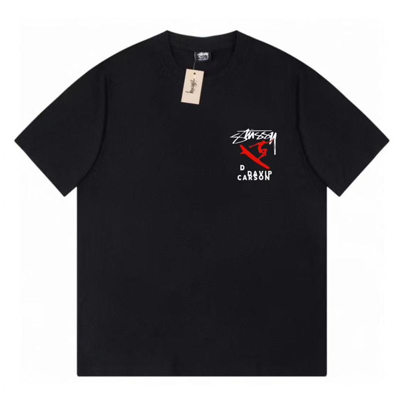 Stussy 2025 Летняя новая высококачественная хлопковая футболка с круглым вырезом для мужчин и женщин Классическая футболка с буквами Давида и принтом для пар