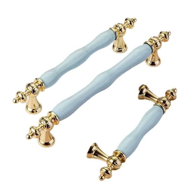 Modern Colored Ceramic Furniture Handle Golden Wardrobe Cabinet Handles Closet Door Knob Dressing Table And Drawer Pull Hardware