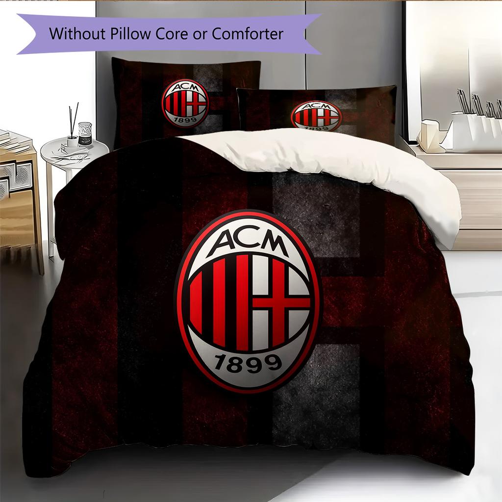 Футбольный клуб «Милан» Комплект постельного белья с рисунком Домашний декор Подарок (1 пододеяльник + 2 наволочки без наполнителя)