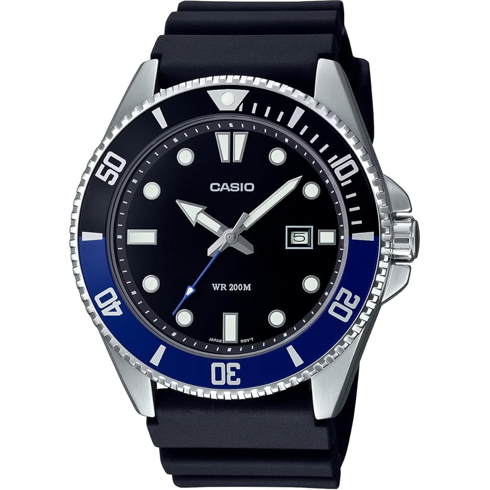 Casio MDV-107-1A2V Analog Sports Watch 20 ATM Water Resistant Black Blue Bezel Rubber Band
