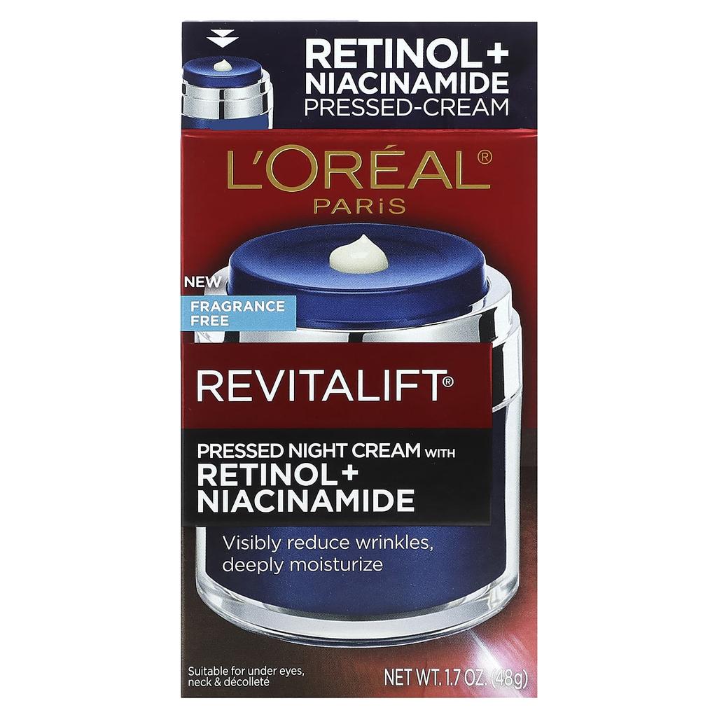 L'Oréal, Revitalift, Pressed Night Cream with Retinol + Niacinamide, Fragrance Free, 48 G (1.7 Oz)