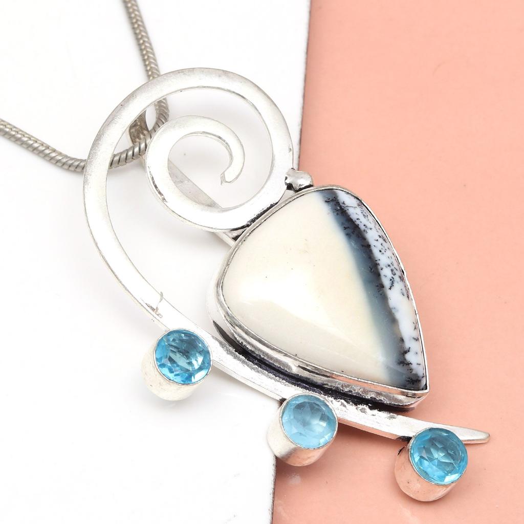 Dendrite Necklace Garnet Gifted Jewelry Opal, 18" Gemstone Opal