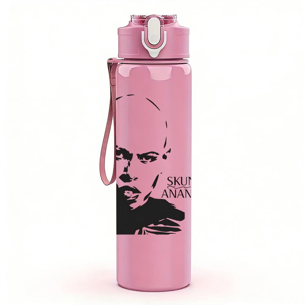 1PC Cursive Fashion Script Text Print 750ml colorful plastic sports water bottle leakproof pop up lid with straw for outdoor work home use