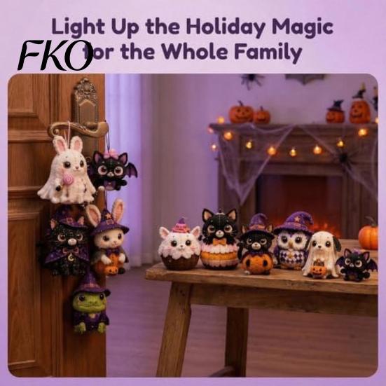 Animal Patchwork Craft Halloween Friends Kit, DIY Sewing Make 4 Kit Adorable Characters, for Beginners Handmade Gift Holiday Decor