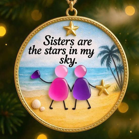 Friendship Sea Glass Christmas Ornament Round/Heart Shaped Friendship Keepsake for Best Friends Handmade Sea Glass Art Hanging Ornament for Christmas