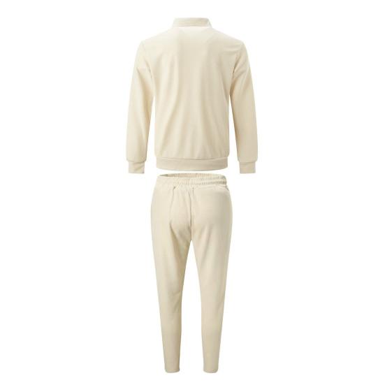 2Pcs/Set Men Outfit Lapel Long Sleeve Zipper Placket Coat Elastic Waist Adjustable Drawstring Long Pants Set