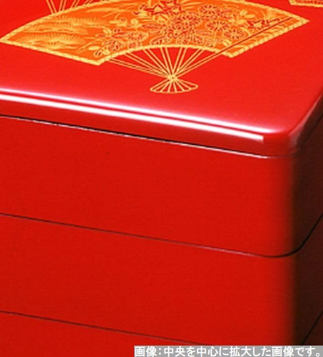 Outdoor Lunch Box Made In 3 Vermilion and Plum X X J-kitchens (Lunch Box) Japan, Tiers, 6.5-inch, Heavy-Duty, Fan-Shaped Pine, Bamboo, Design, 19.6cm