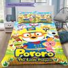 Pororo The Little Penguin Cartoon Character Print 3‑Pieces Duvet Cover Set Anime Bedding Without Pillow Core or Comforter
