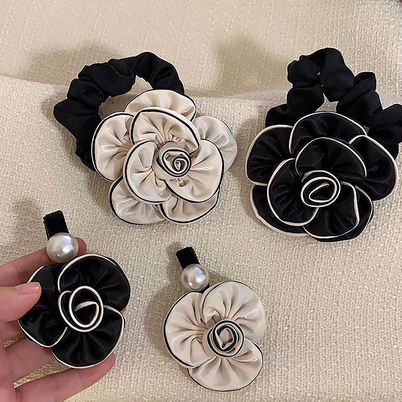Корейский стиль Большие заколки-резинки для волос с камелией Модная универсальная цветочная эластичная резинка для волос для женщин и девочек Аксессуары для волос