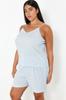 Women's Style Plus Size Blue Striped Thin Strap Knitted Pajama Set