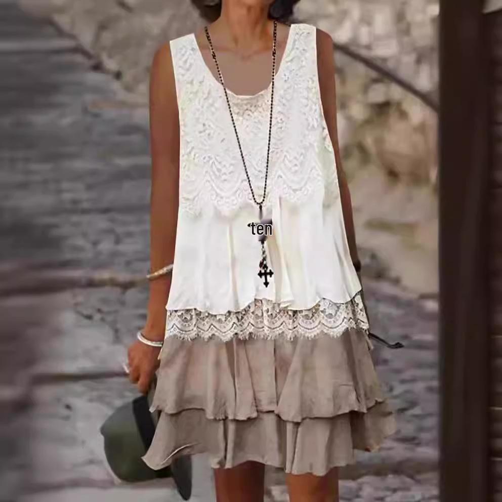 Международное женское платье без рукавов с кружевной отделкой, 2024 г. Q332