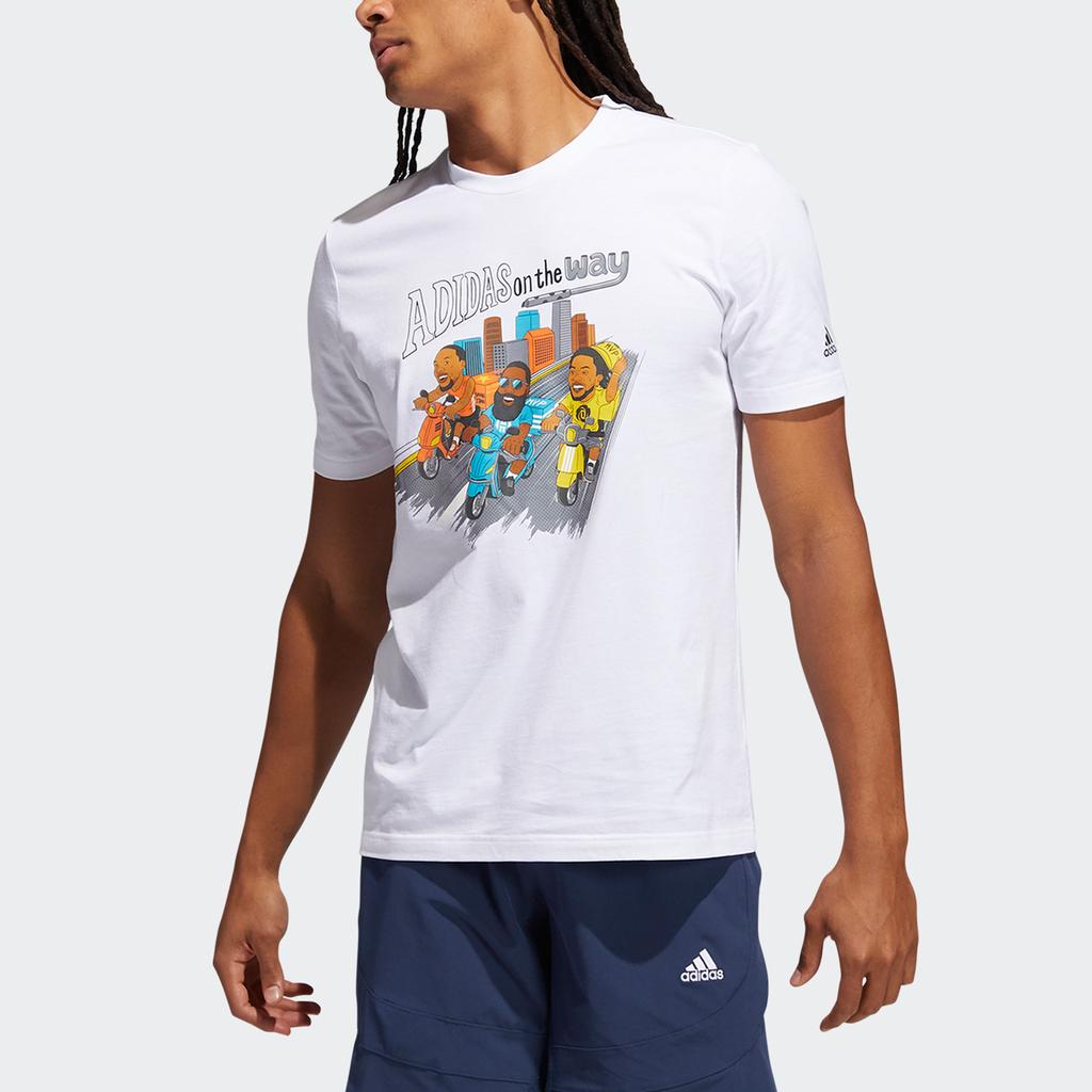 adidas Футболки Мужские Белые С Круглым Вырезом Умеренный Прямой Крой H43986