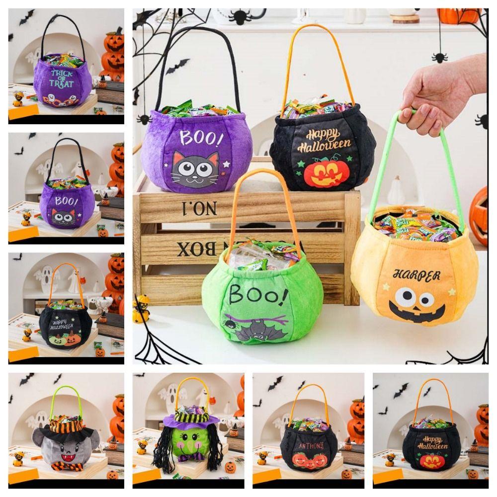 Cloth Pumpkin Candy Bucket Trick or Treat Stuffed Cotton Tote Bags Kawaii Halloween Candy Bag  Kids