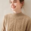 Женский утолщенный кашемировый свитер - Полувысокая горловина, Вязка косами, Свободный крой, Универсальный для осени и зимы