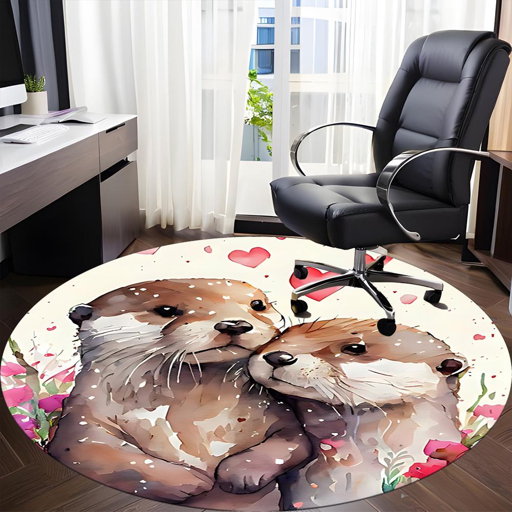 1pc Otters Love Office Round Area Rug, Mat Suitable ForOffice, Under Office Chairs Bedroom Living Room Home Decor, Room Deco