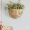 Scalloped Wall Wicker Basket Large Capacity Strong Load-bearing Simple Installation Multi-Purpose Rustic