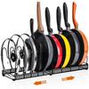 Toplife Telescoping Frying Pan Kitchen Pot Storage Rack with 10 Frying Pot Lid Holder Rack, Dividers, Pan, Pot, (Black)