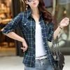 Spring Autumn Checkered Shirt Women's Cotton Long Sleeve Top Ladies Plaid Shirts Fashion Lapel Slim Tops