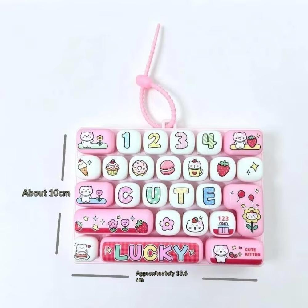 16 Keys Mechanical Keyboard Kitten/Elephant/Frog/Bear Prints Hangable Stress Relief Fidget Clear Key Sounds Gift