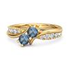 Кольцо-обход с двумя камнями London Blue Topaz и паве - Позолоченное стерлинговое серебро 925 пробы