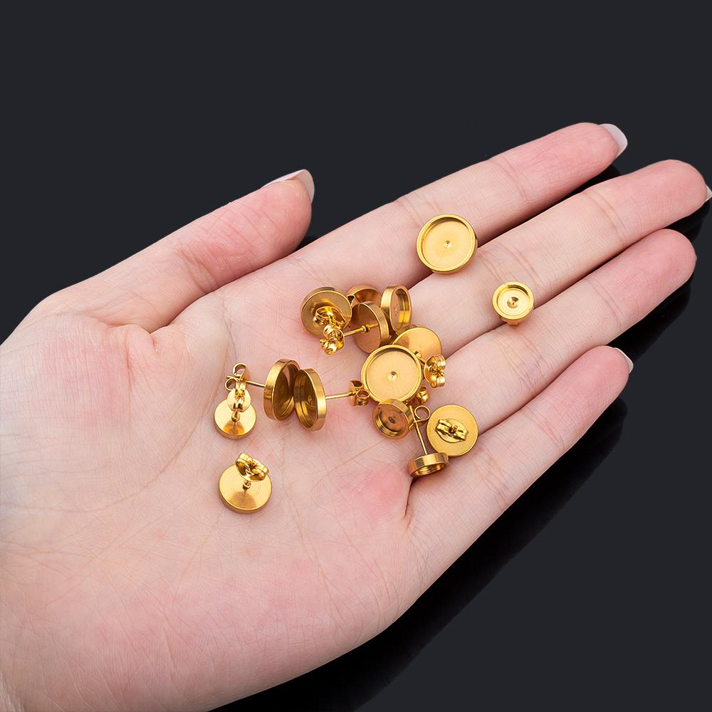 10pcs 2pcs Stainless Steel Round Blank Post Studs Base Pins Earrings Base Settings DIY Jewelry Findings Supplies Bulk Wholesale