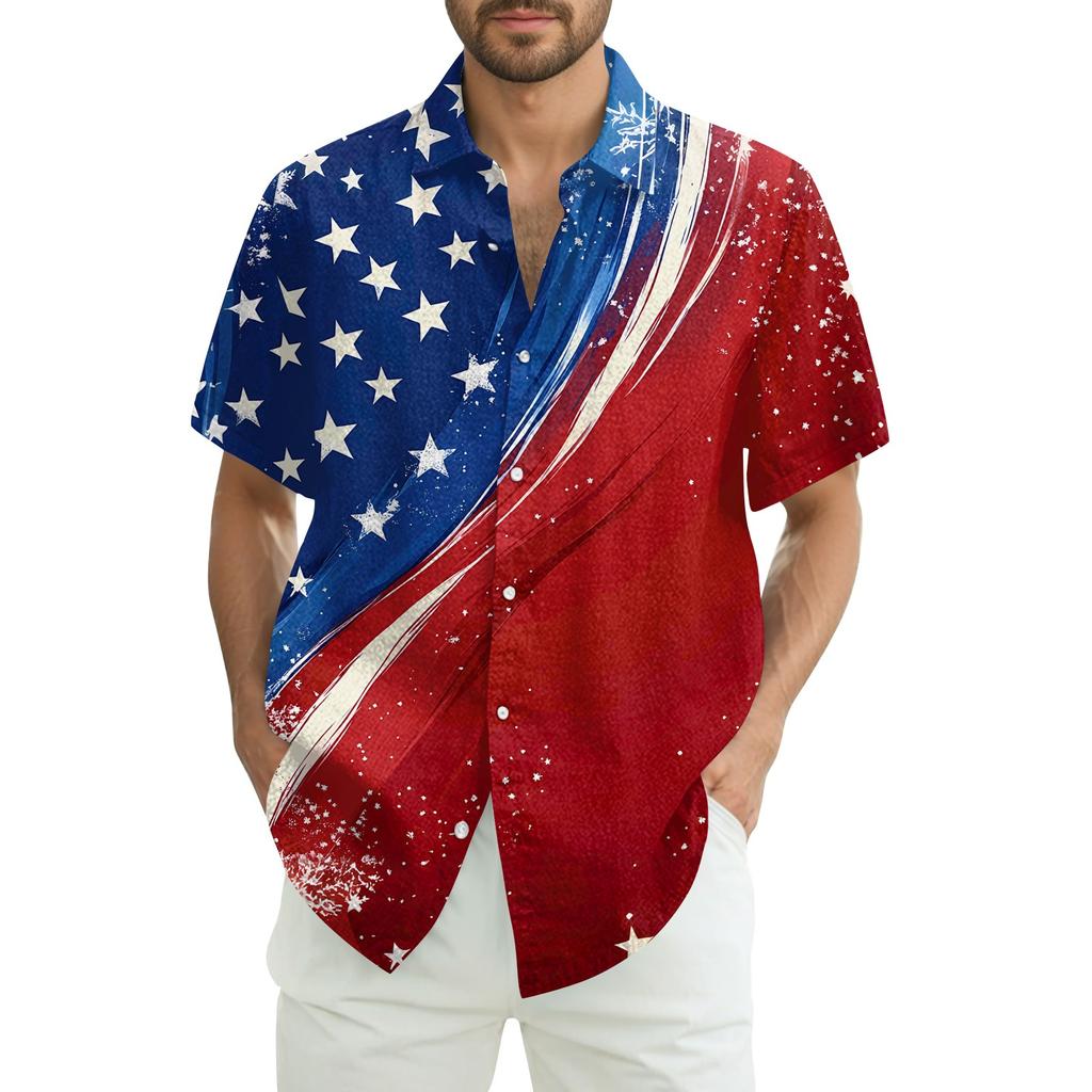 Мужская повседневная рубашка с короткими рукавами и принтом «День независимости»