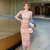 Women's Slim Fit Rainbow Stripe Knitted Spaghetti Strap Dress