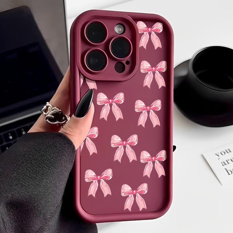 Мягкий чехол с однотонным бантом для iPhone 16 Pro Max 15 Pro 14 13 12 11 XS XR 8 7, матовый силиконовый противоударный чехол для защиты линз из ТПУ