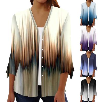 Кардиган с открытым передом и рукавами 3/4 для женщин, кардиган на пуговицах в стиле ретро с цветочным принтом для платья, женские топы с v-образным вырезом, накидка