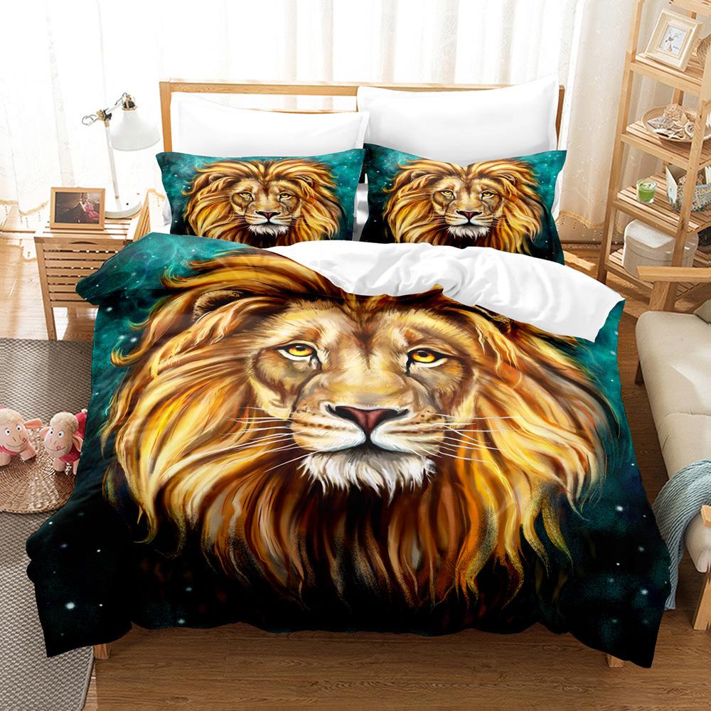 3D Digital Printing Lion Three-Piece Home Textile Bed Sheet Kit Bedding Kit