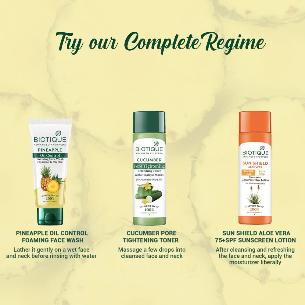 Biotique Пенка для умывания для контроля жирности с ананасом 100 мл – Увлажняет сухую кожу, Удаляет излишки жира, Выравнивает тон, 100% растительный