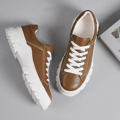 Новые первый слой натуральной коровьей кожи модные повседневные туфли с плоской подошвой универсальные спортивные туфли универсальный темперамент маленькие белые женские туфли