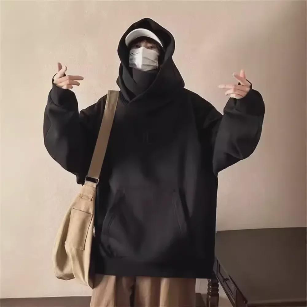 Мужская толстовка с капюшоном и высоким воротником — модная на осень/зиму, свободный крой, однотонная, универсальная повседневная куртка для пар