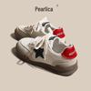 Women's 2024 Retro Hong Kong Style Thick-Soled Genuine Leather Sneakers - All-Match Casual Sports Shoes