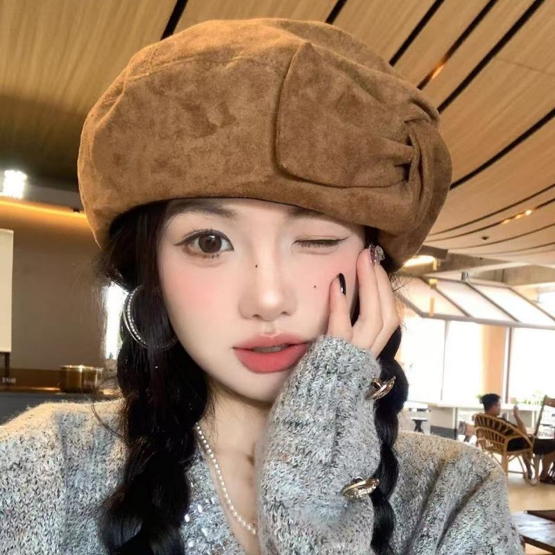Women S Suede Bow Beret For Autumn Winter Large Head Size Vintage Painter Hat