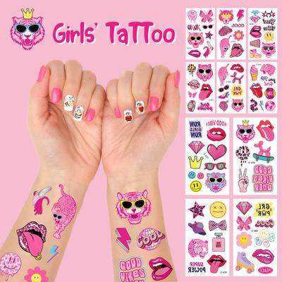 Водонепроницаемая наклейка-татуировка Pink Series Preppy, набор временных наклеек для лица для девочек и детей