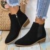 Short Boots Autumn and Winter Pointed Suede Side Zipper Thick Heel Martin Boots