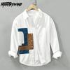 Весна и лето 100% хлопок с длинным рукавом белая рубашка мужская молодежная уличная свободная рубашка новая модная мужская одежда повседневная рубашка в стиле пэчворк